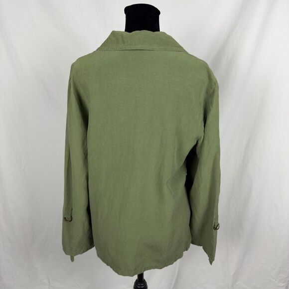 Charter Club Silk / Linen Olive Safari Button Up - Women’s 10 - Picture 2 of 8